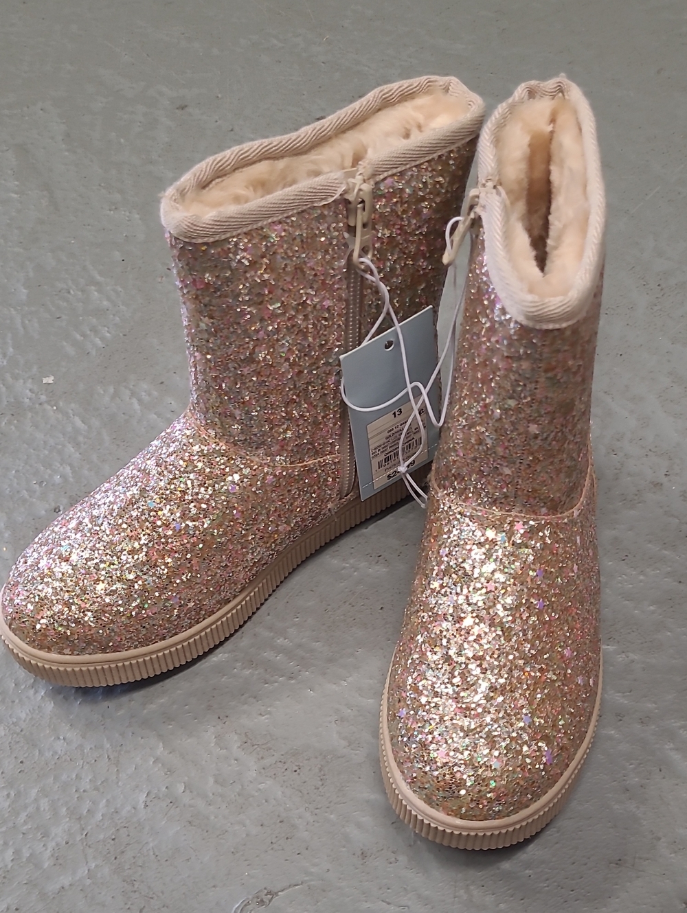 cat & jack Sparkling Pink /gold Glitter Fur-Lined Ankle Boots, size 13